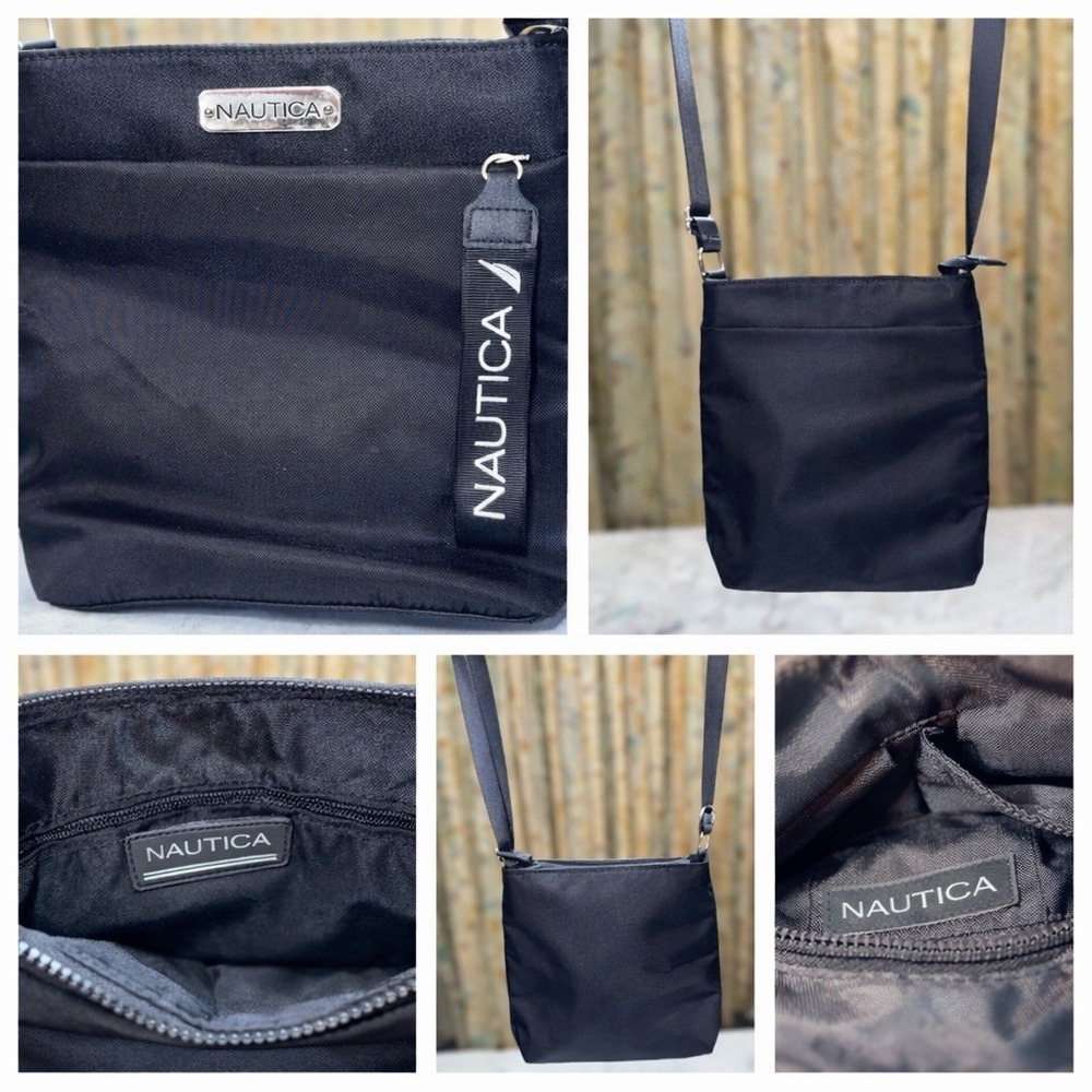 Nautica Diver Black Nylon With Adjustable Strap & Zipper Pocket Crossbody Bag